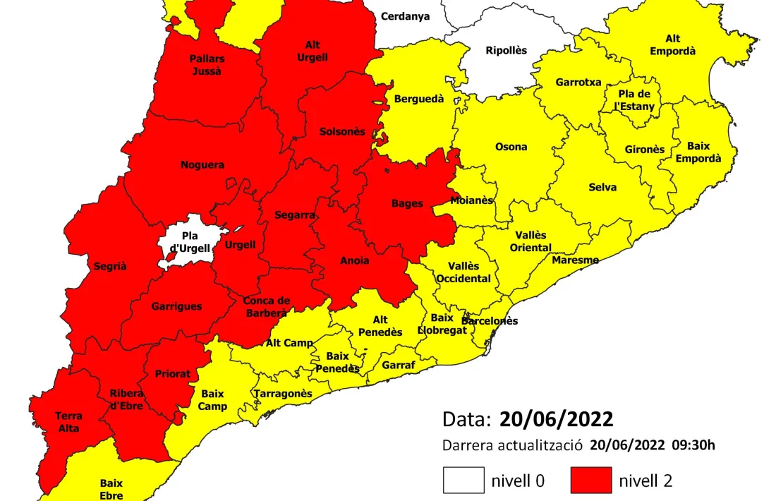 Mapa de risc d'incendis a Catalunya. 