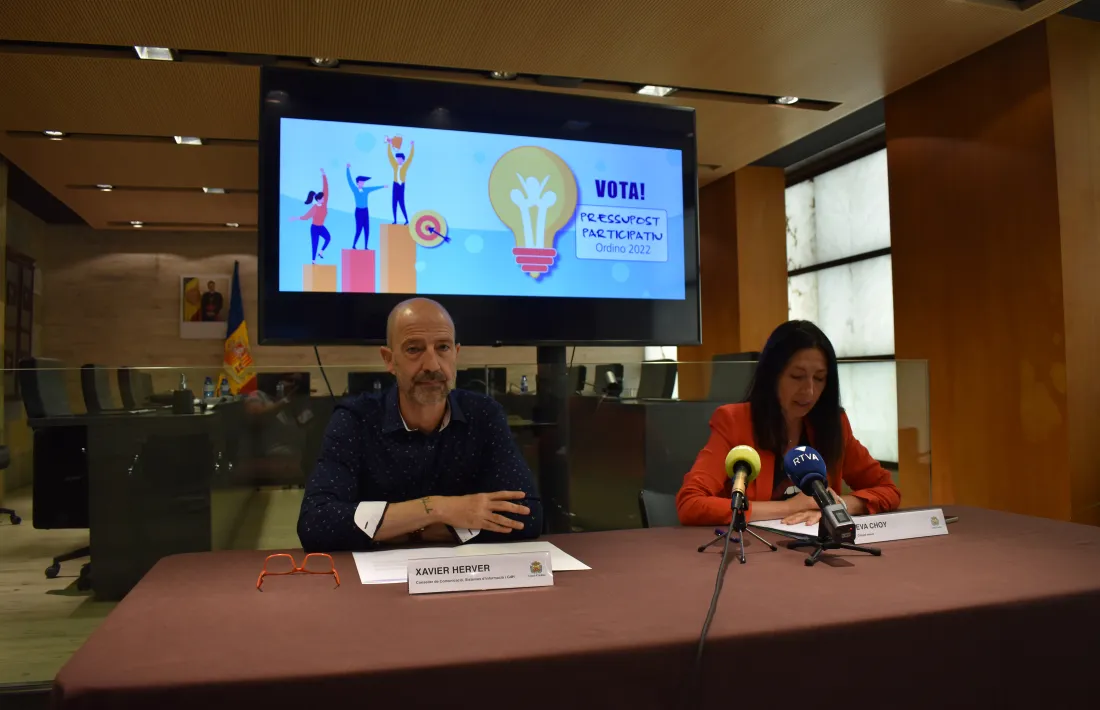 Herver i Choy presentant els projectes escollits, avui.