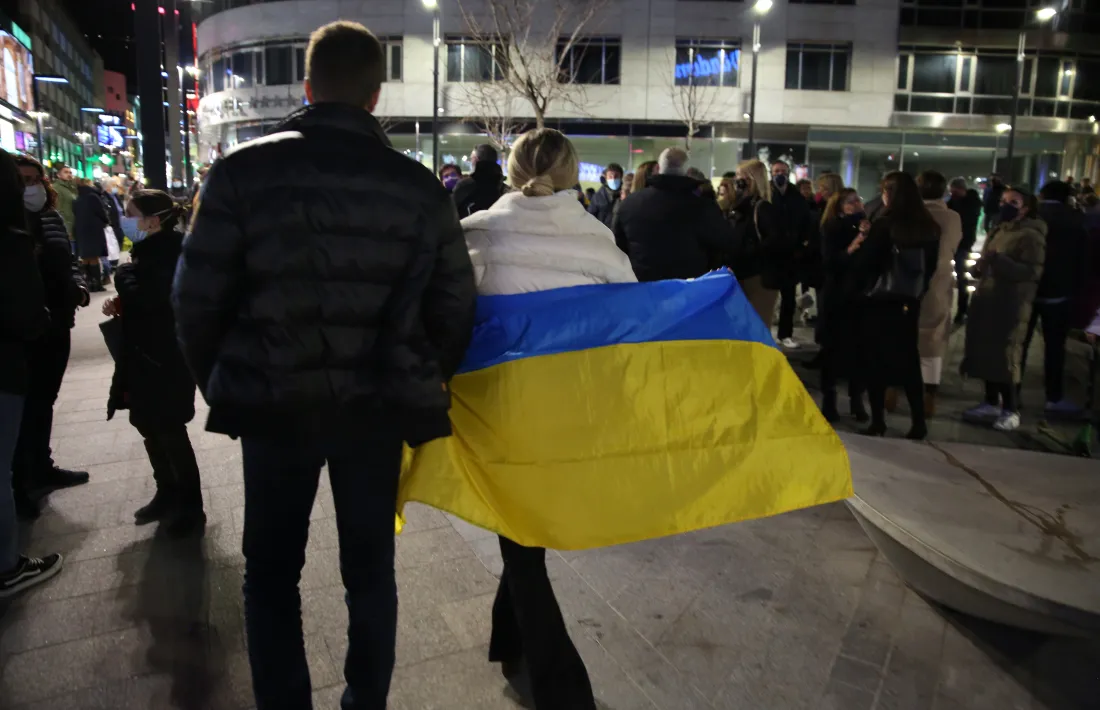 Concentració de l’1 de març a la plaça d’Andorra Telecom en solidaritat amb el poble ucraïnès.