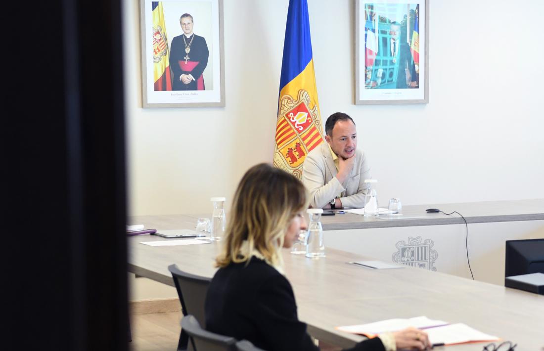 Colom i el cap de Govern, Xavier Espot, en la reunió telemàtica d’ahir de la Ramon Llull.