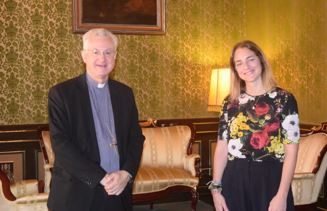 L'arquebisbe de la Seu d'Urgell i copríncep d'Andorra, Joan-Enric Vives, la nova Presidenta del Patronat de Dames de Meritxell Cristina Cerqueda Díez. i 