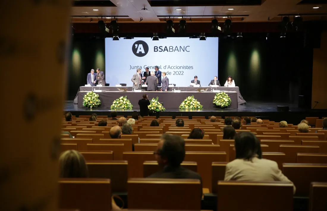 Un instant de la junta general d’accionistes de BSABanc d'avui.