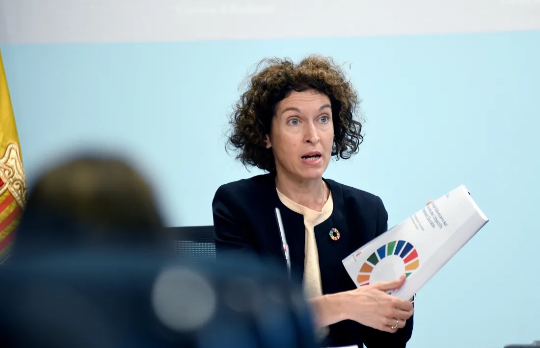 La ministra d'Afers Exteriors, Maria Ubach, durant la compareixença d'aquest matí.