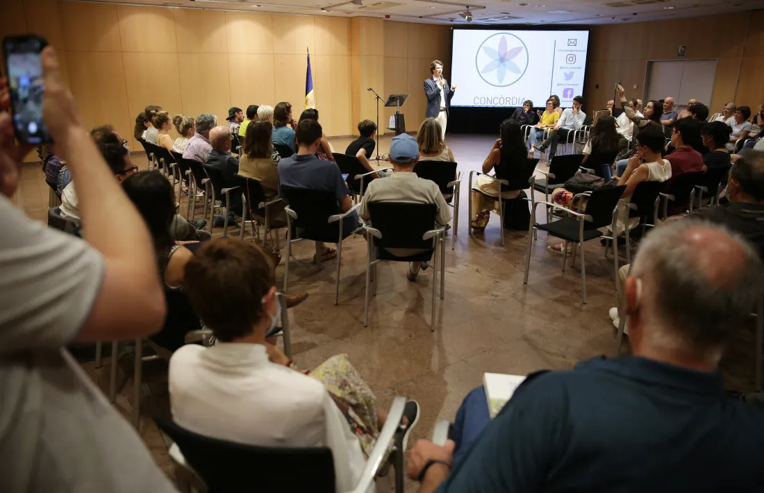 Pol Bartolomé, un dels impulsors de Concòrdia, durant la presentació del moviment ahir al Centre de Congressos de la capital.