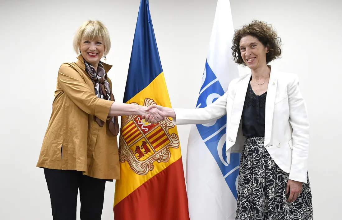 La secretària general de l’OSCE i la ministra d’Afers Exteriors, avui.