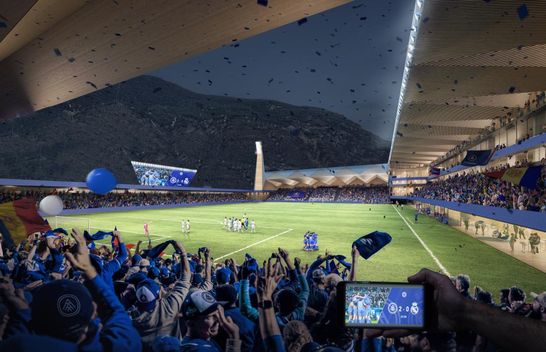 Interior del futur estadi de Prada de Moles.