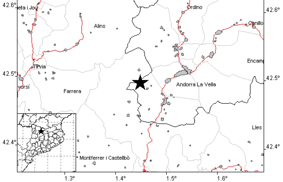 L'epicentre del sisme percebut aquest vespre.