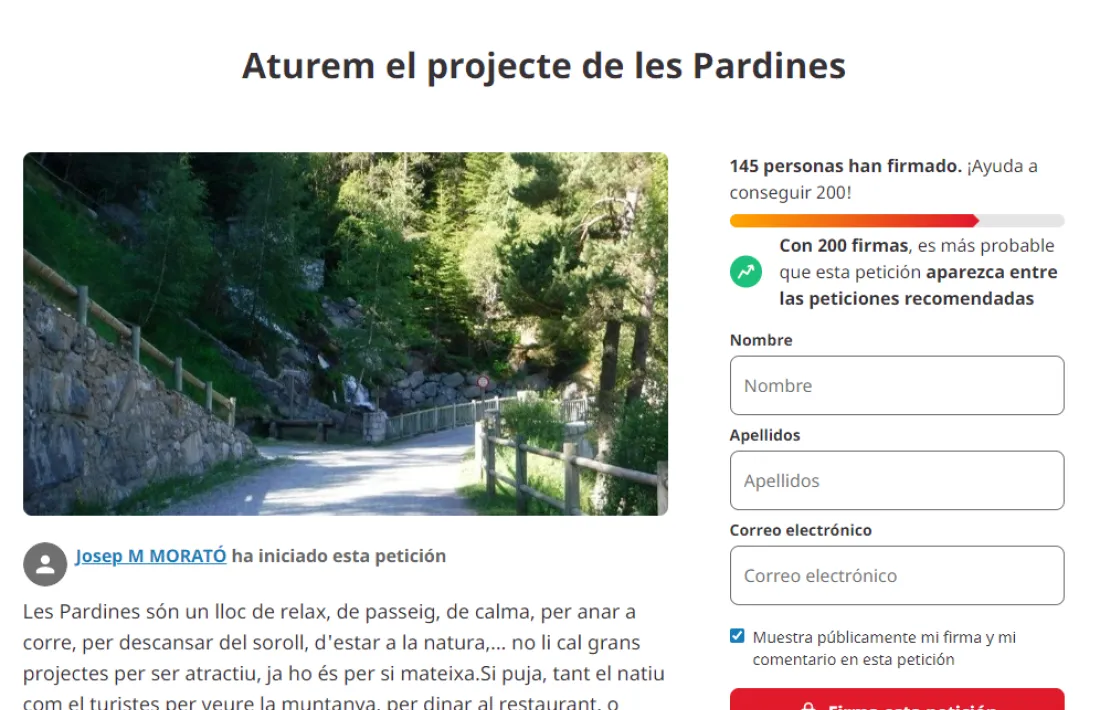 La petició es va llençar el divendres passat i fa unes hores ja ha assolit el centenar de signatures.