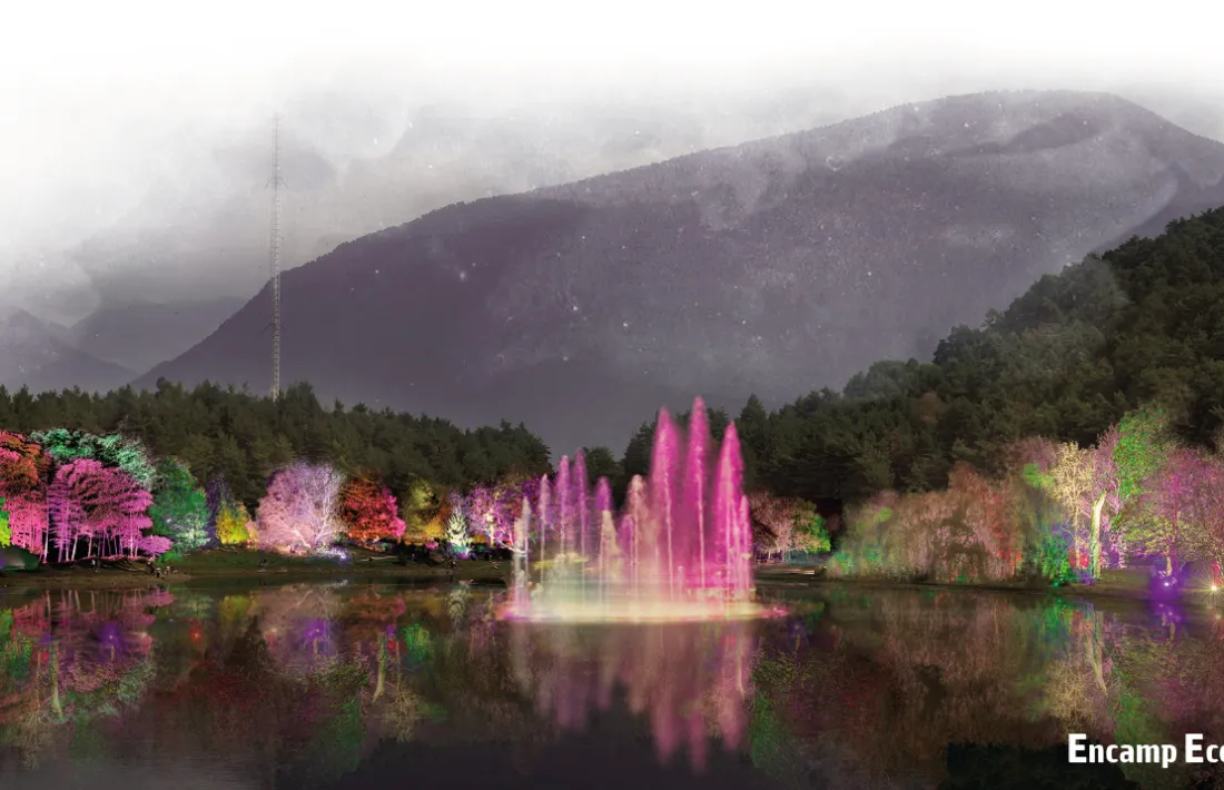 Una de les propostes del projecte és posar fonts al Llac d’Engolasters i enllumenat de color als arbres del voltant.