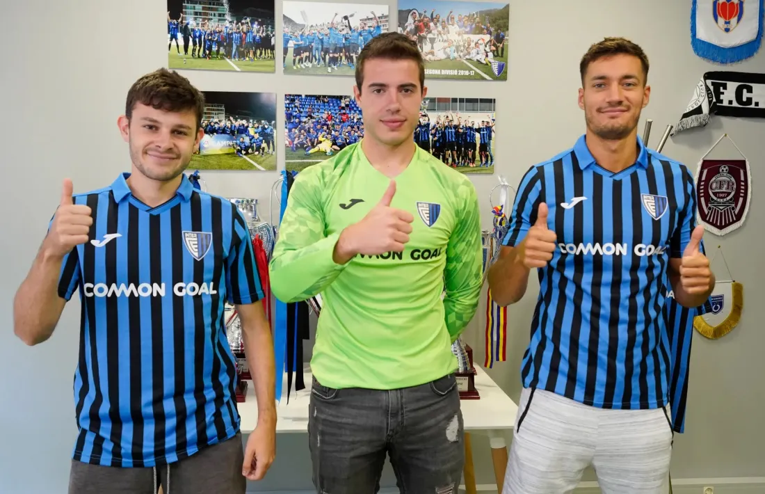 Iñigo Sánchez, Ion Rodríguez i Alain Petxarroman, nous jugadors de l'Inter Escaldes.