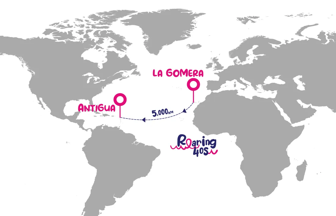 Singladura possible de la travessa, que transcorrerà entre els 17 i els 25º de latitud nord.