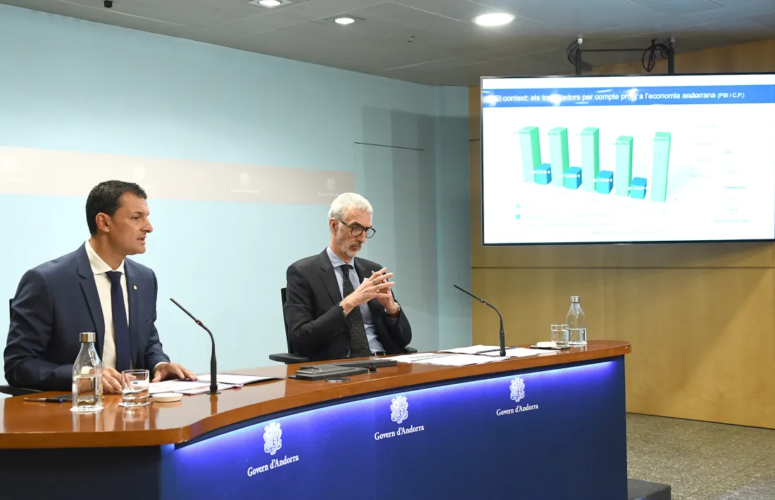El ministre Jordi Gallardo i el secretari d’Estat d’Economia i Empresa, Èric Bartolomé, han presentat la llei. 