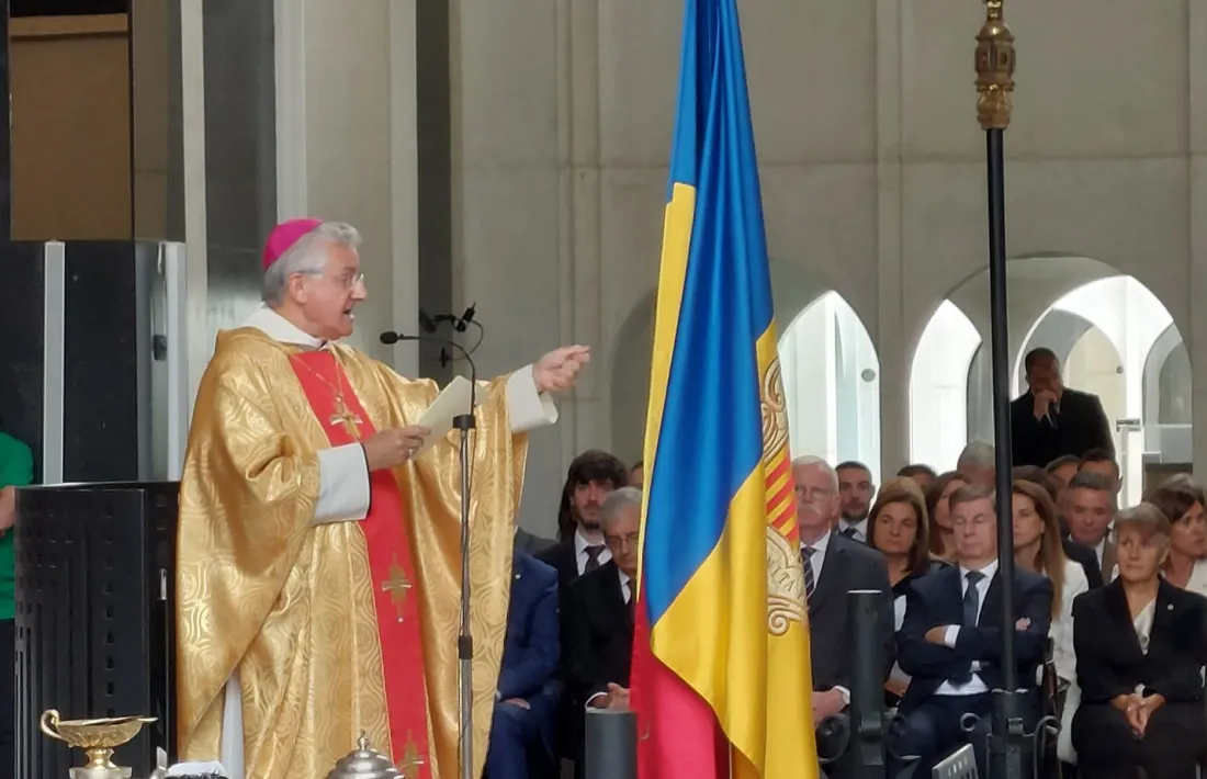El copríncep episcopal, Joan-Enric Vives, en el moment de l’homilia, ahir al santuari de Meritxell.