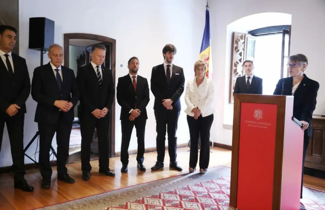 Un moment del discurs de la síndica, Roser Suñé, amb motiu del Dia de Meritxell a la sala dels Passos Perduts de Casa de la Vall.