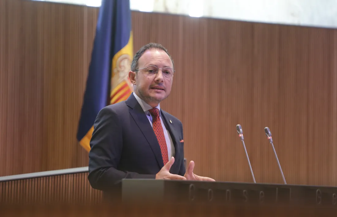 El cap de Govern, Xavier Espot, durant la seva intervenció al debat d’orientació política d'avui al Consell General.