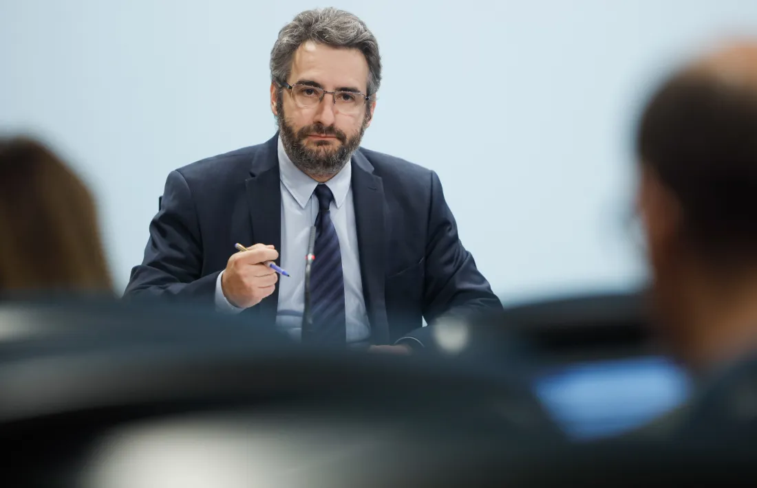 El ministre Eric Jover durant la roda de premsa d'aquesta tarda.