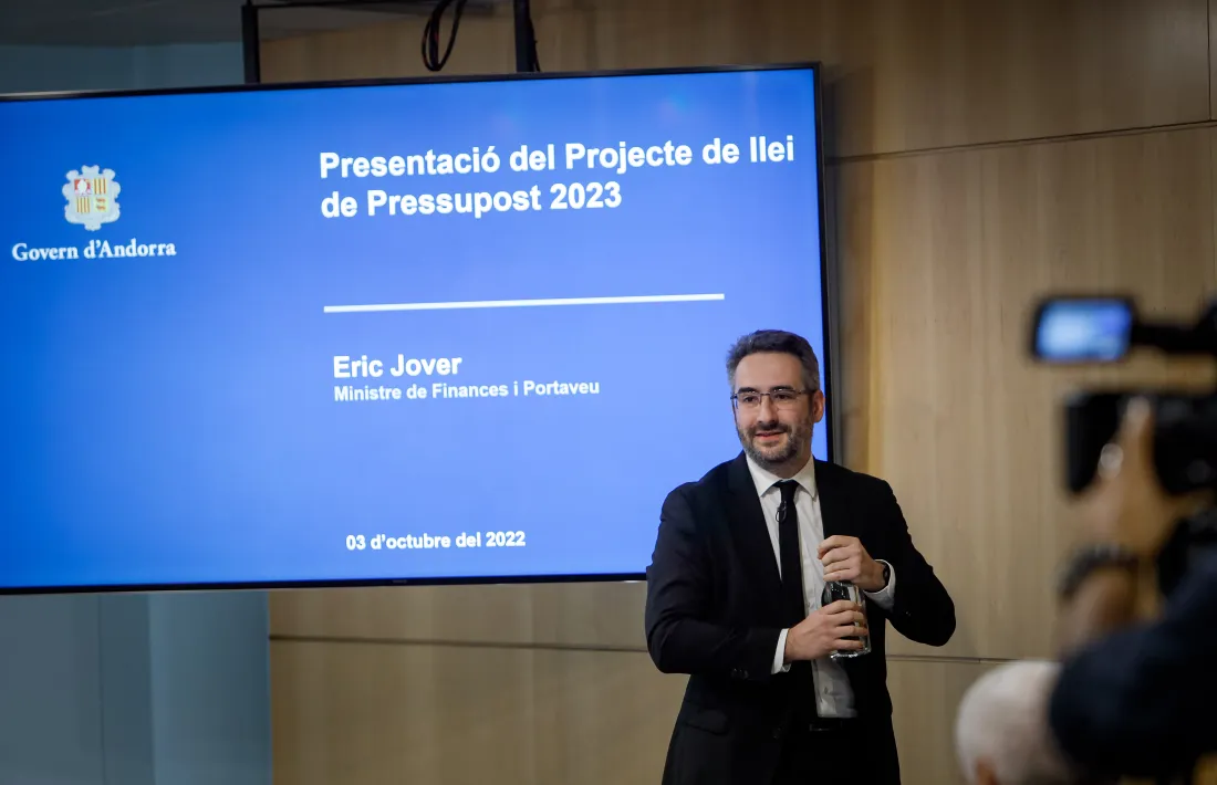 El ministre de Finances, Eric Jover, abans de la compareixença per presentar les grans línies del pressupost per al 2023.