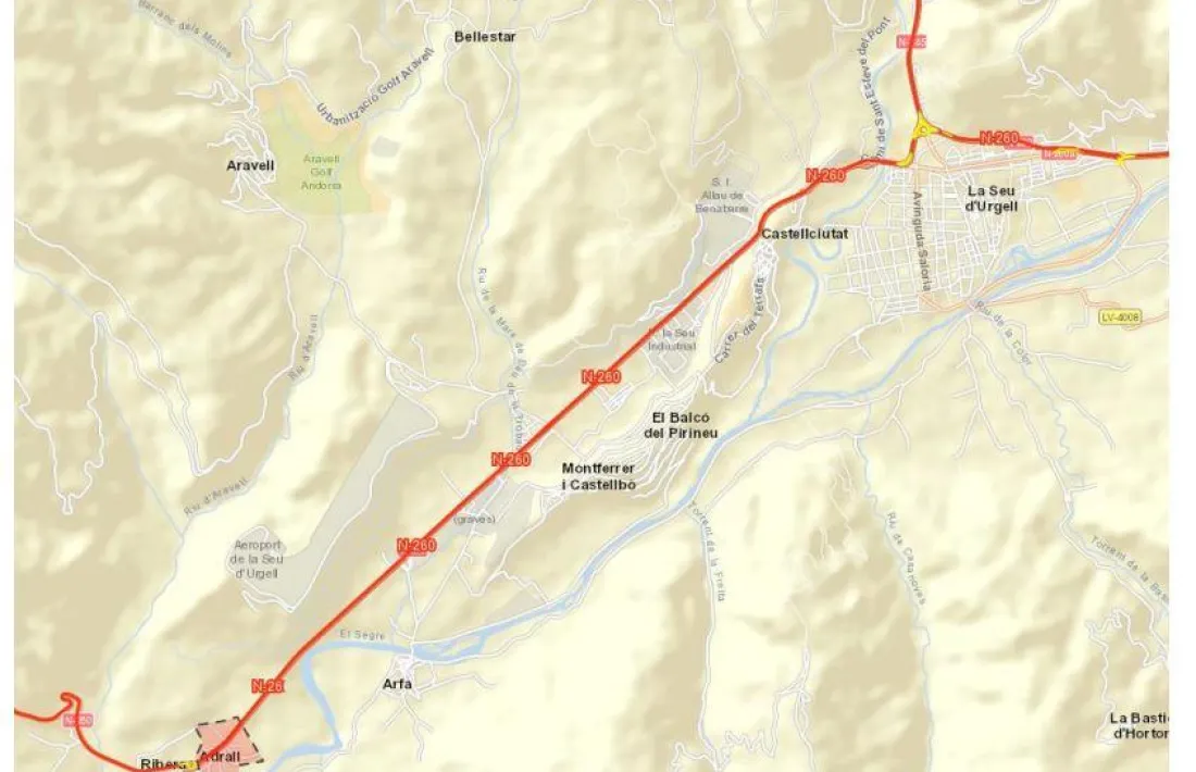 Mapa del tram de carretera. 