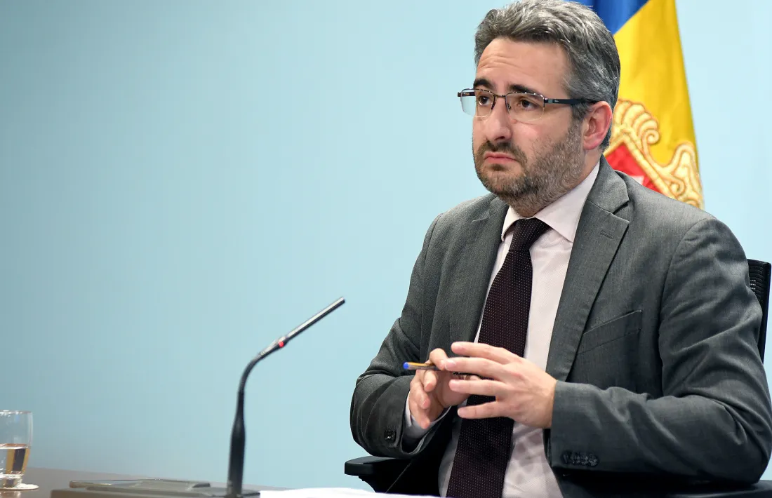 El titular de Finances i portaveu de l’Executiu, Eric Jover, en la compareixença posterior al consell de ministres d’avui.