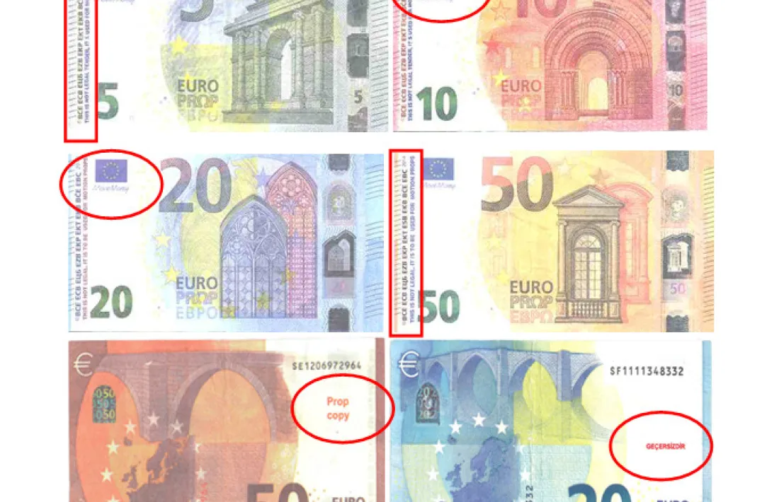 Mostra de "bitllets fantasia" que podrien estar circulant pel país.