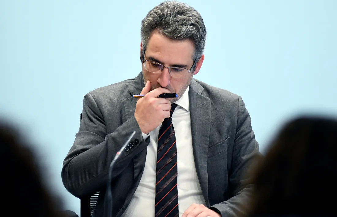 El titular de Finances i portaveu de l’Executiu, Eric Jover, en la compareixença posterior al consell de ministres d’avui.
