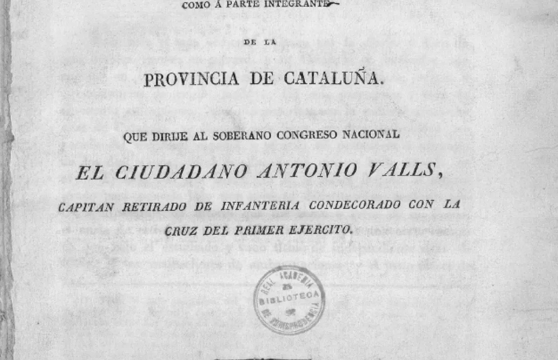 Portada d’un dels tres exemplars de la ‘Memoria’ que es conserven. Aquest, a l’Academia de Jurisprudencia espanyola.