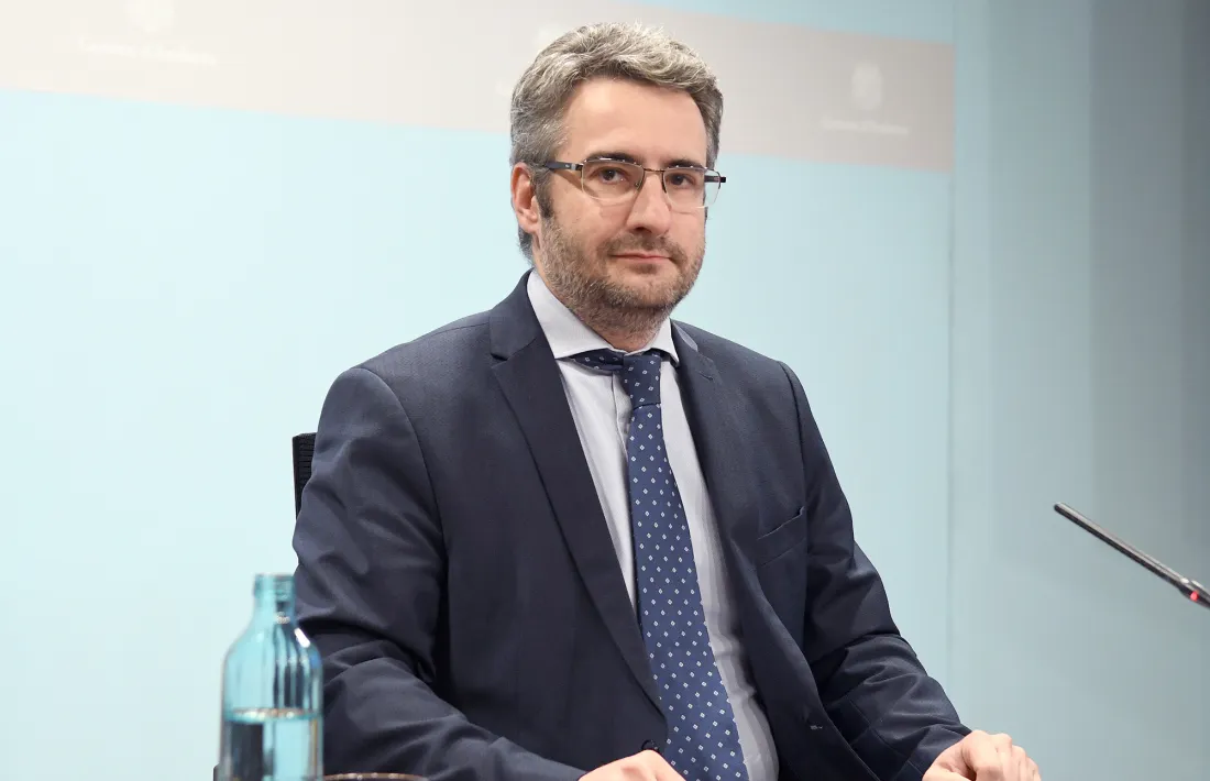 El ministre portaveu, Eric Jover, en la compareixença d’aquesta tarda.