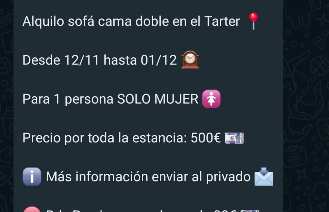 L'anunci publicat en un dels grups de Whatsapp que comparteixen els temporers argentins.