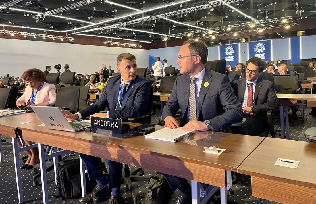 El secretari d'Estat d'Agricultura i Sostenibilitat, Marc Rossell, i el cap de Govern, Xavier Espot, aquesta setmana passada durant la seva participació a la COP27.