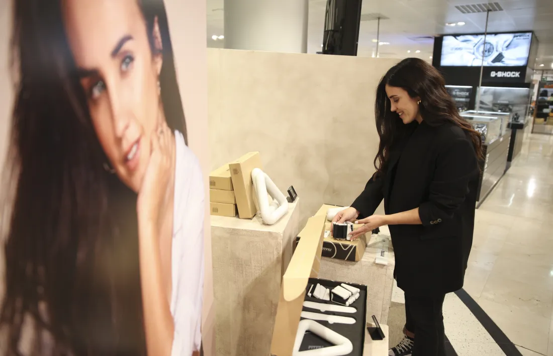 La youtuber de fitness Patry Jordán, en la presentació del material esportiu, avui.