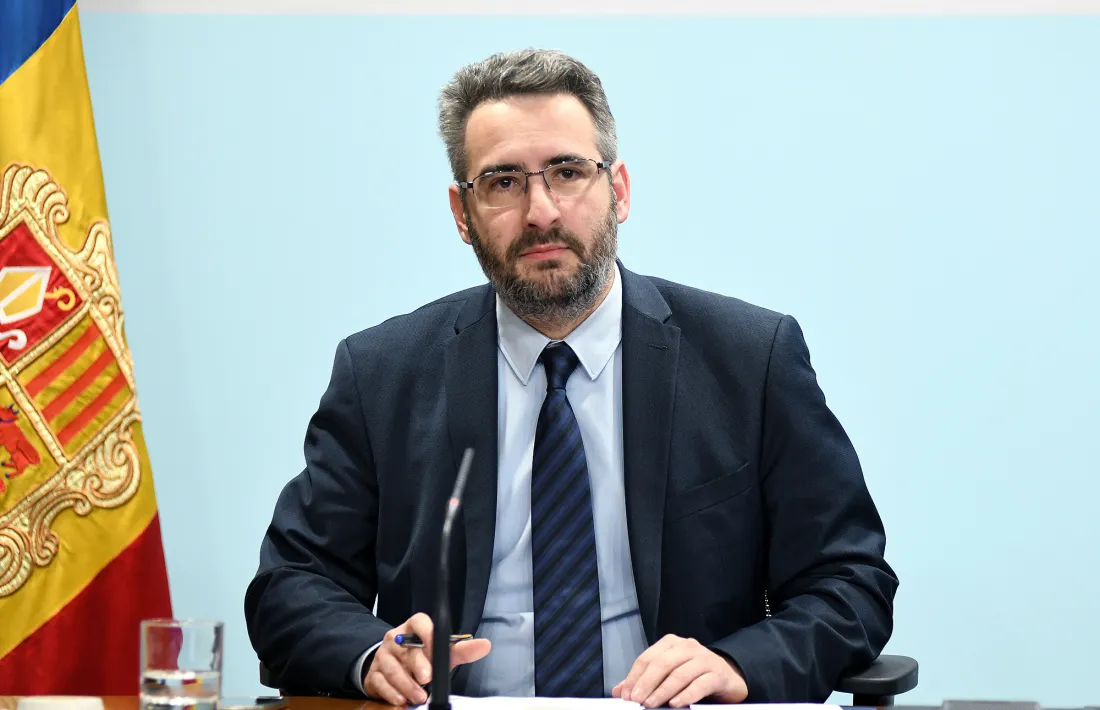 El ministre Eric Jover durant la roda de premsa posterior al consell de ministres, avui.