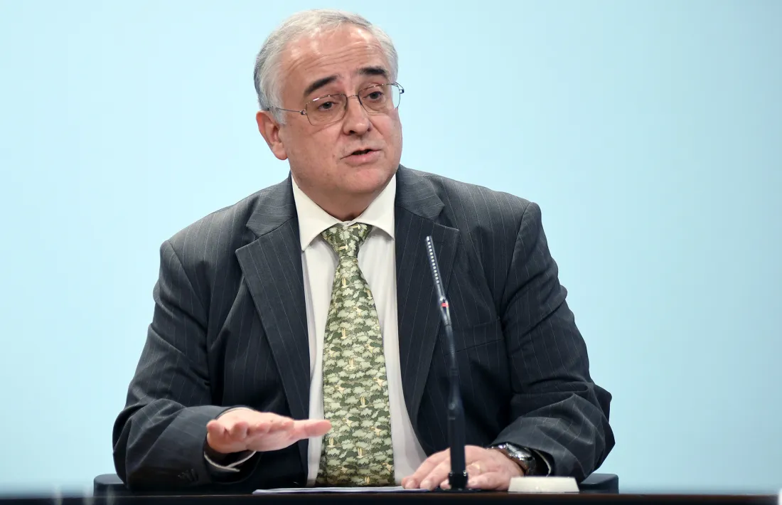 El ministre de Salut, Albert Font, durant la roda de premsa posterior al consell de ministres d’aquesta tarda.