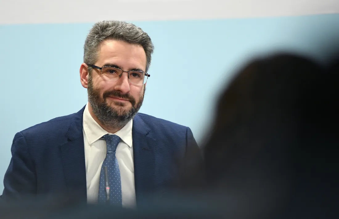 El ministre portaveu, Eric Jover, en la compareixença d’aquesta tarda.