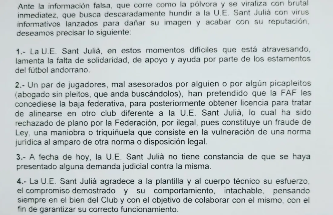 Comunicat UE Sant Julià.