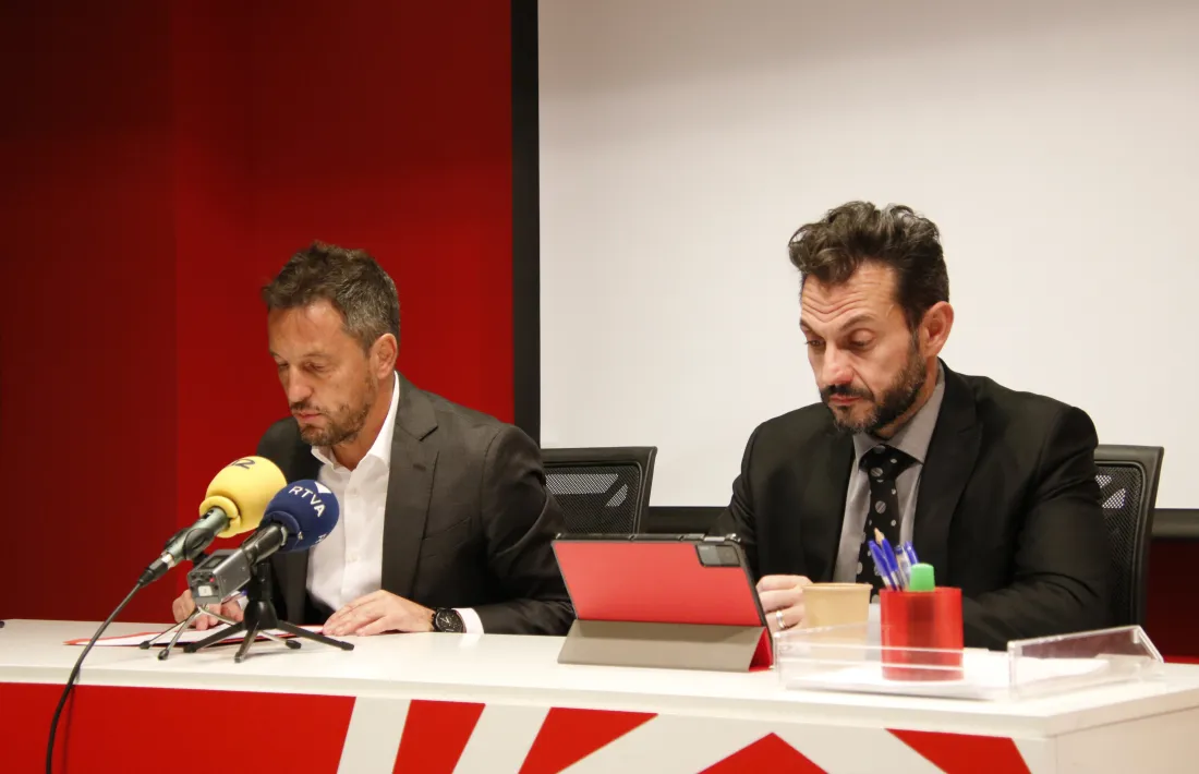 Pere López i Gerard Alís en la roda de premsa d’aquesta tarda.