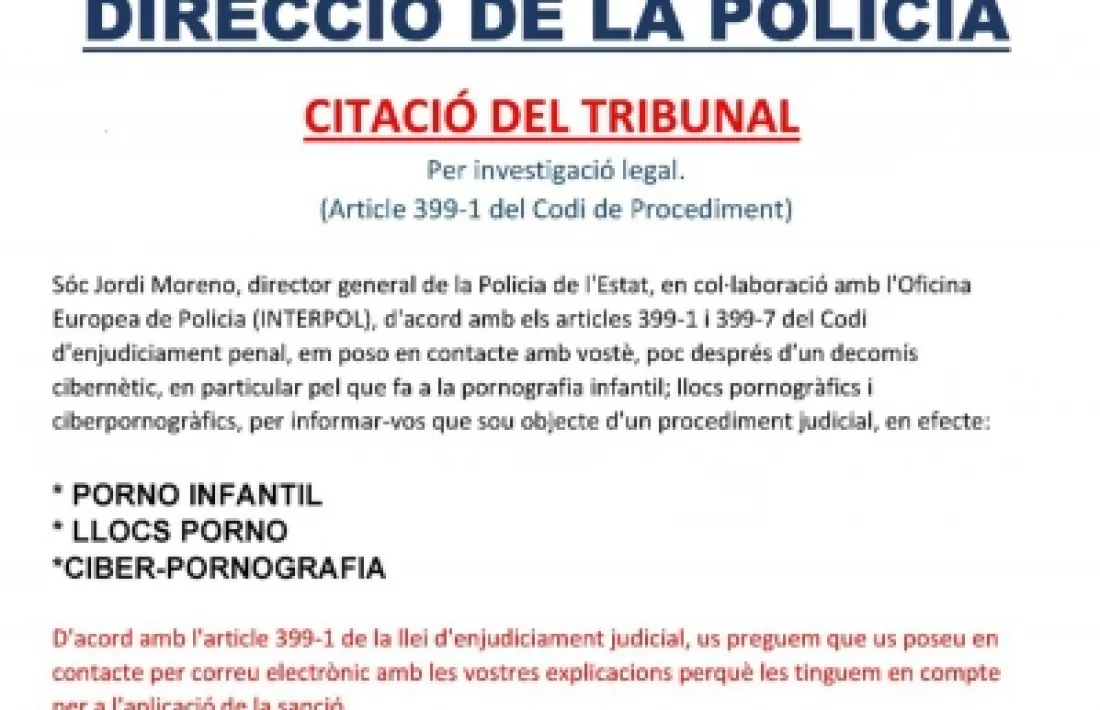 El correu fraudulent que estan rebent diversos ciutadans.