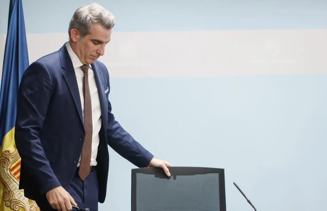 El titular de Finances i portaveu de l’executiu, César Marquina, abans de la compareixença posterior al consell de ministres d’ahir.