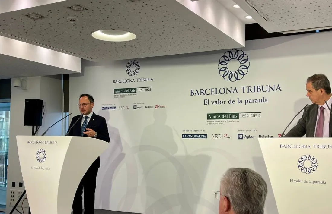 El cap de Govern en un moment de la conferència d’ahir a Tribuna Barcelona, on va exposar el procés d’obertura del país.