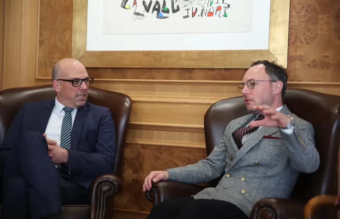 El cap de Govern en funcions, Xavier Espot, en la reunió amb el primer ministre de Liechtenstein, Daniel Risch.