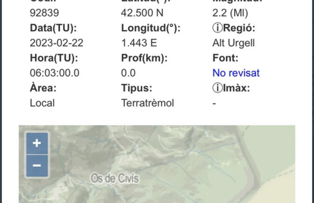 Imatge del punt on s'ha localitzat el terratrèmol.