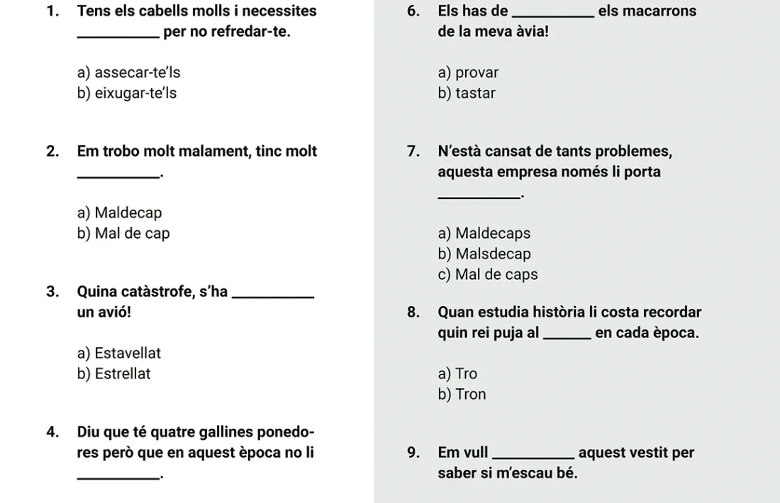 Test que conclou el volum i ajudarà a calibrar la riquesa (i l’exactitud) del repertori lèxic del lector.