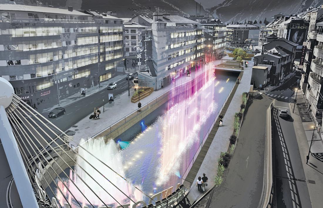 El projecte que preveu una font de llums de colors al riu Valira.