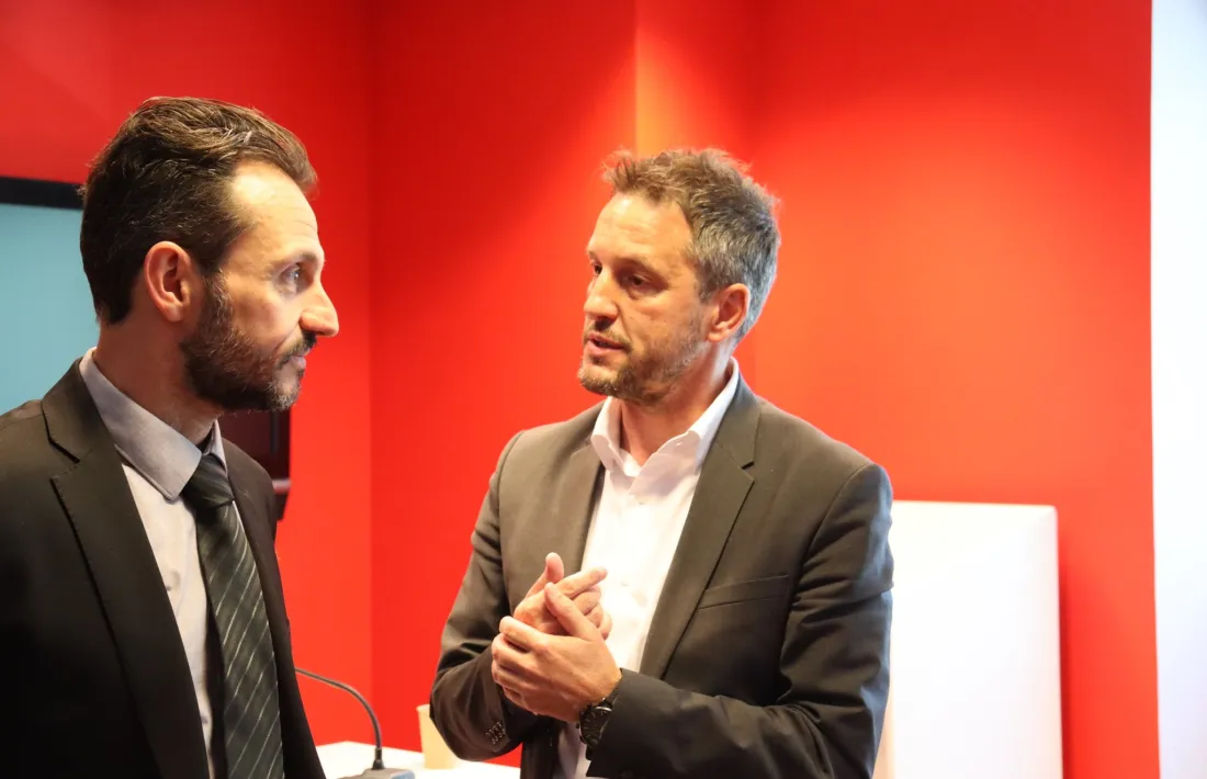 El primer secretari del PS, Gerard Alís, i l’encara president de la formació socialdemòcrata, Pere López.