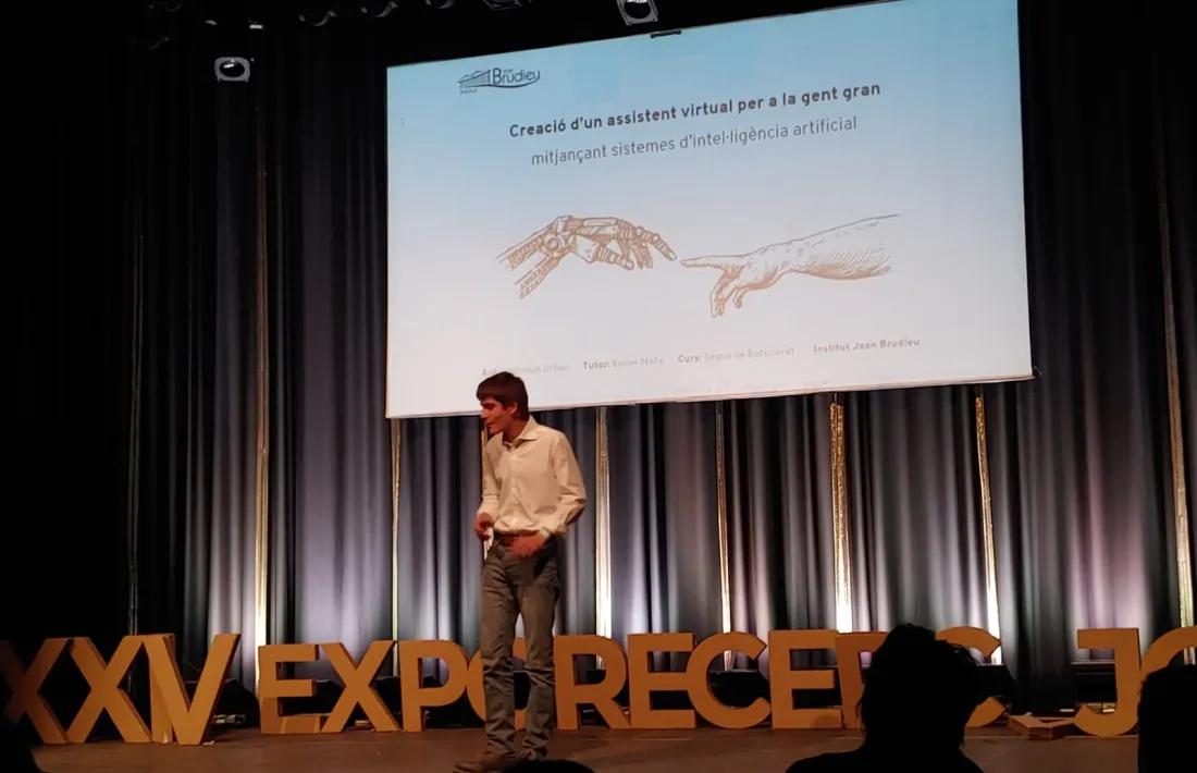 El jove alturgellenc, durant la presentació del projecte, a Barcelona. 