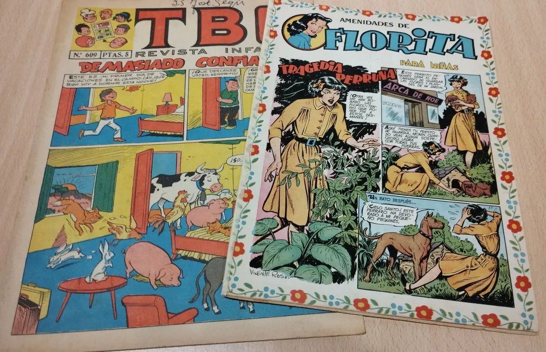 Els dos magnífics exemplars del 'TBO' (1958) i de 'Amenidades de Florita para niñas' (1952).