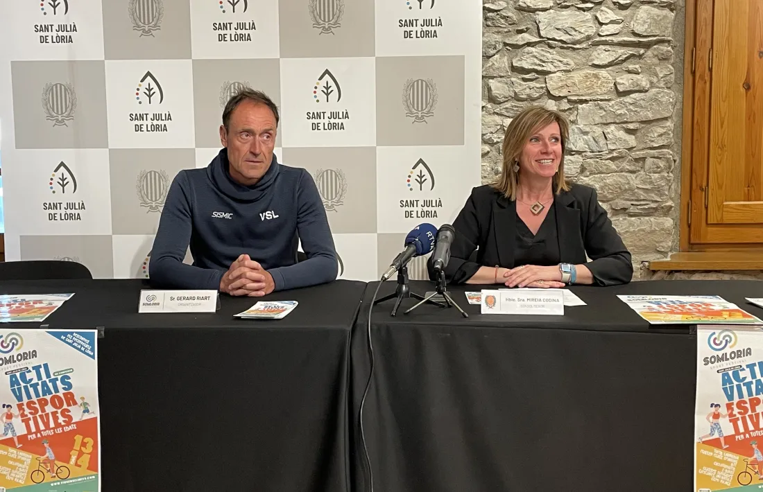 El vicepresident de l'Andorra Esports Clúster, Gerard Riart, i la cònsol menor de Sant Julià de Lòria, Mireia Codina.