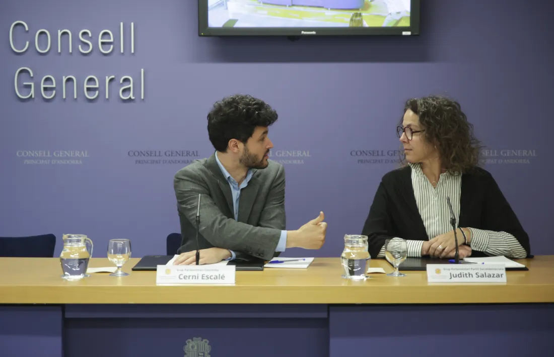 Cerni Escalé i Judith Salazar van comparèixer ahir a la sala de premsa del Consell General.