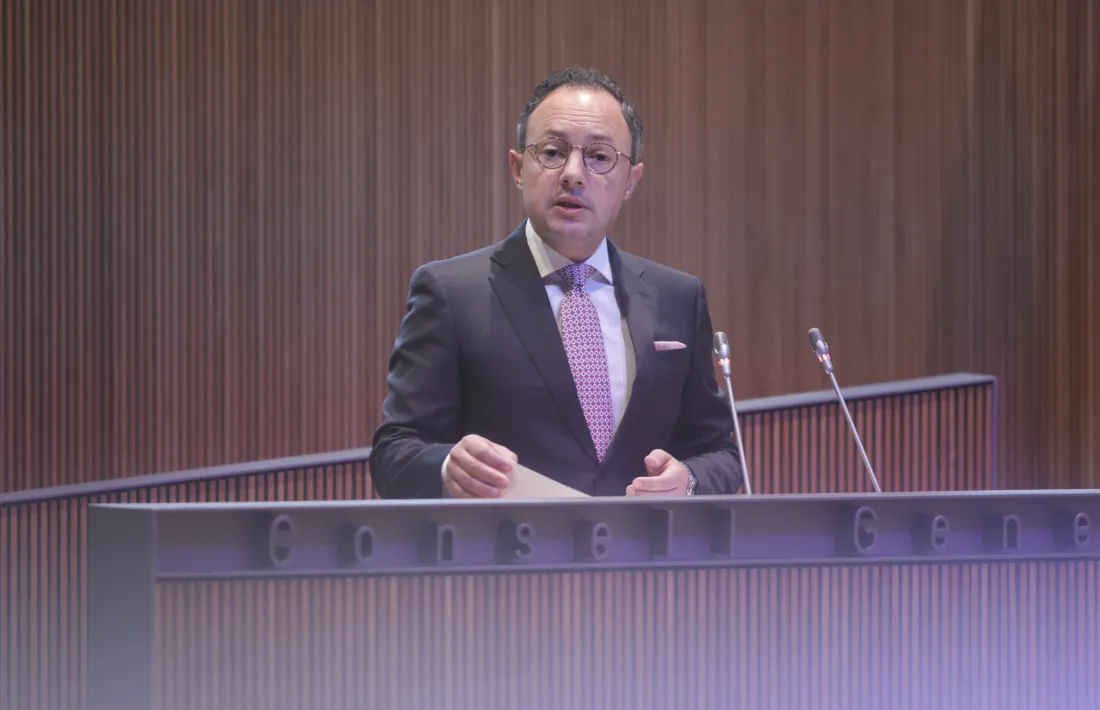 El candidat a cap de Govern de Demòcrates, Xavier Espot, durant la seva intervenció en la primera jornada del debat d’investidura.