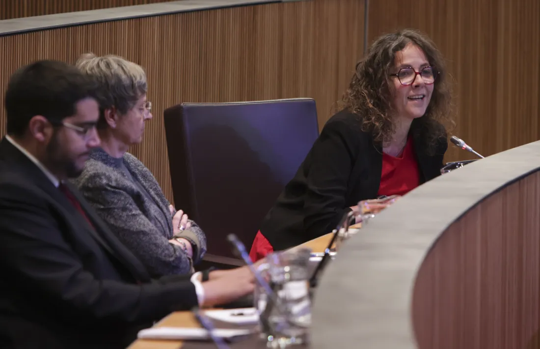 La presidenta del grup parlamentari socialdemòcrata, Judith Salazar, en una de les intervencions d’ahir al Consell General.