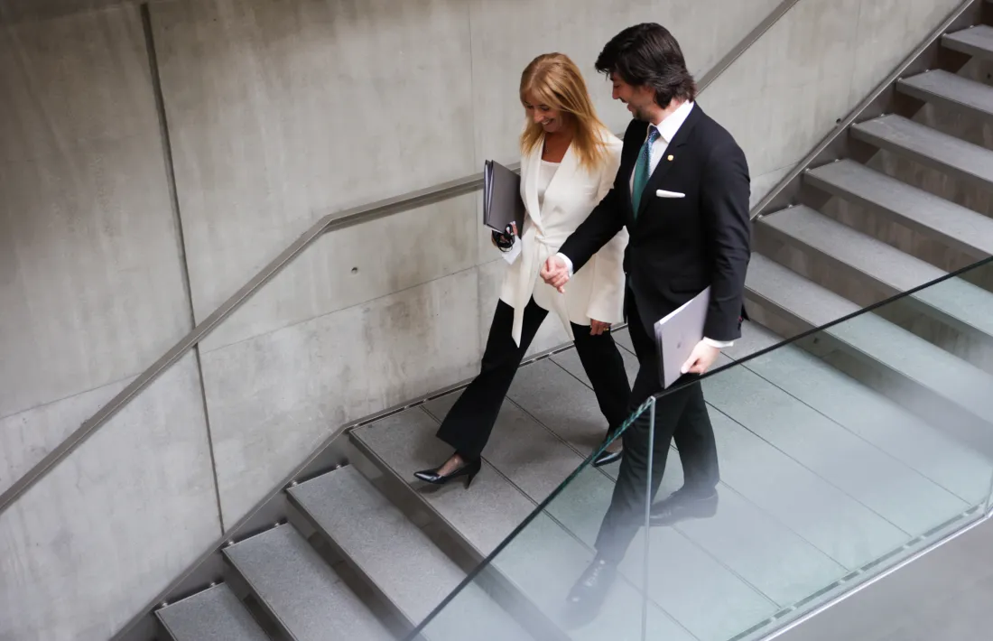 Carles Ensenyat i Sandra Codina a la sortida de la junta de presidents.